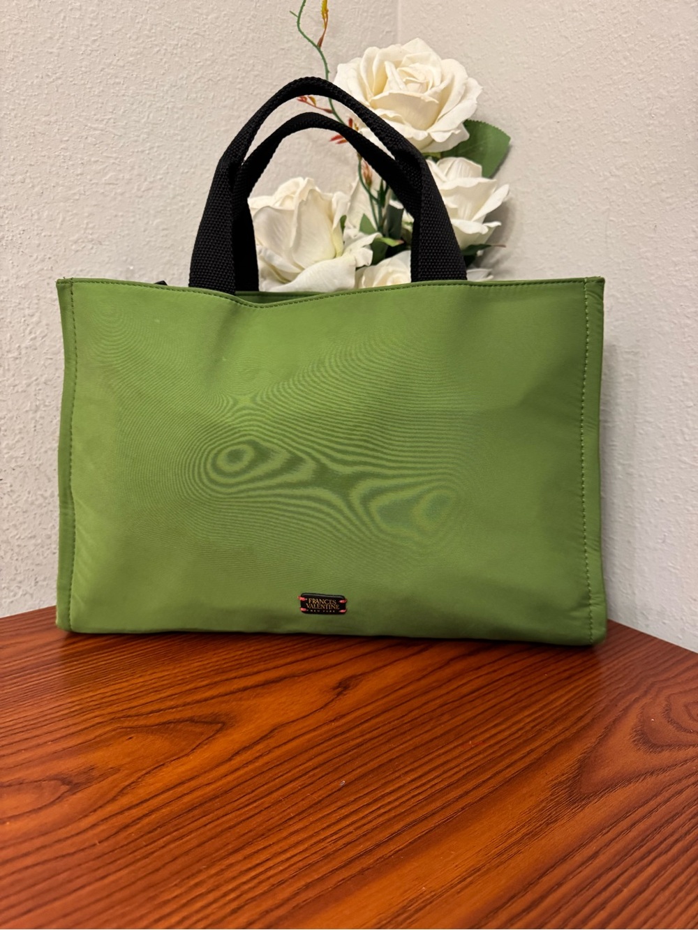 Frances Valentine Lime Green Tote with Black Handles